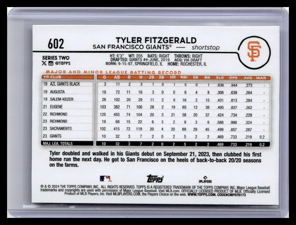 2024 Topps #602 Tyler Fitzgerald