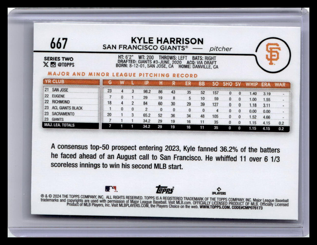2024 Topps #667 Kyle Harrison