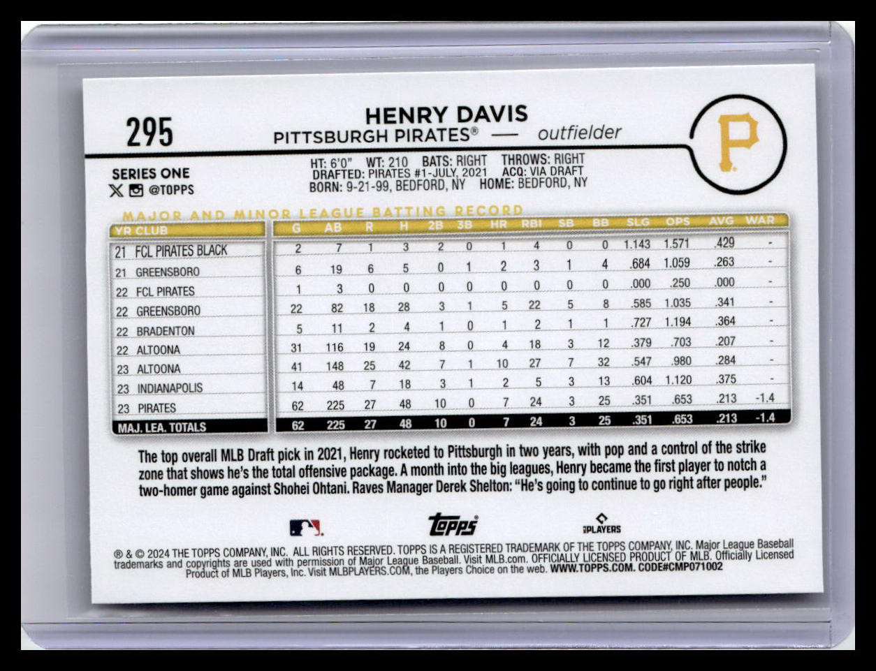 2024 Topps #295 Henry Davis