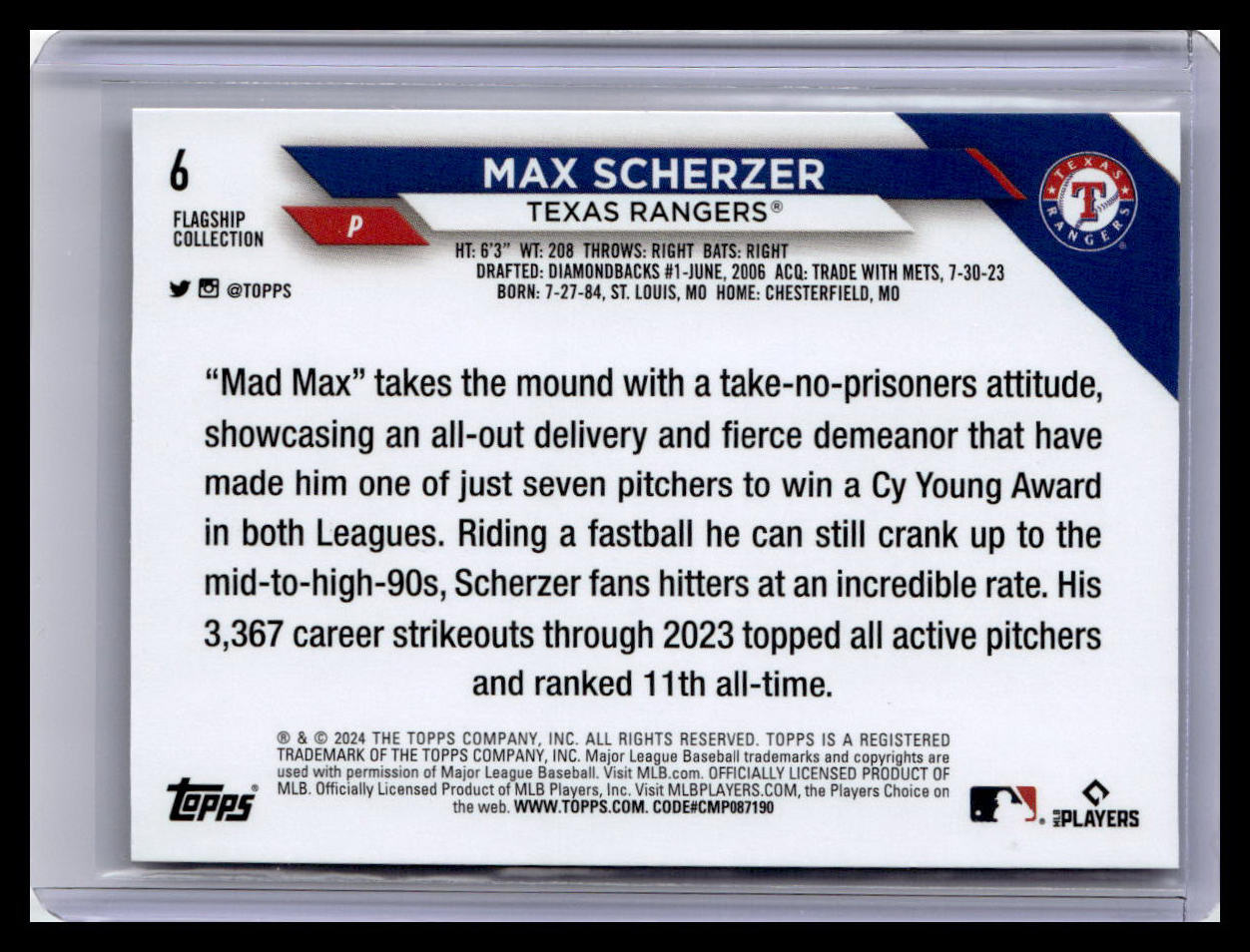 2024 Topps #6 Max Scherzer Flagship Collection