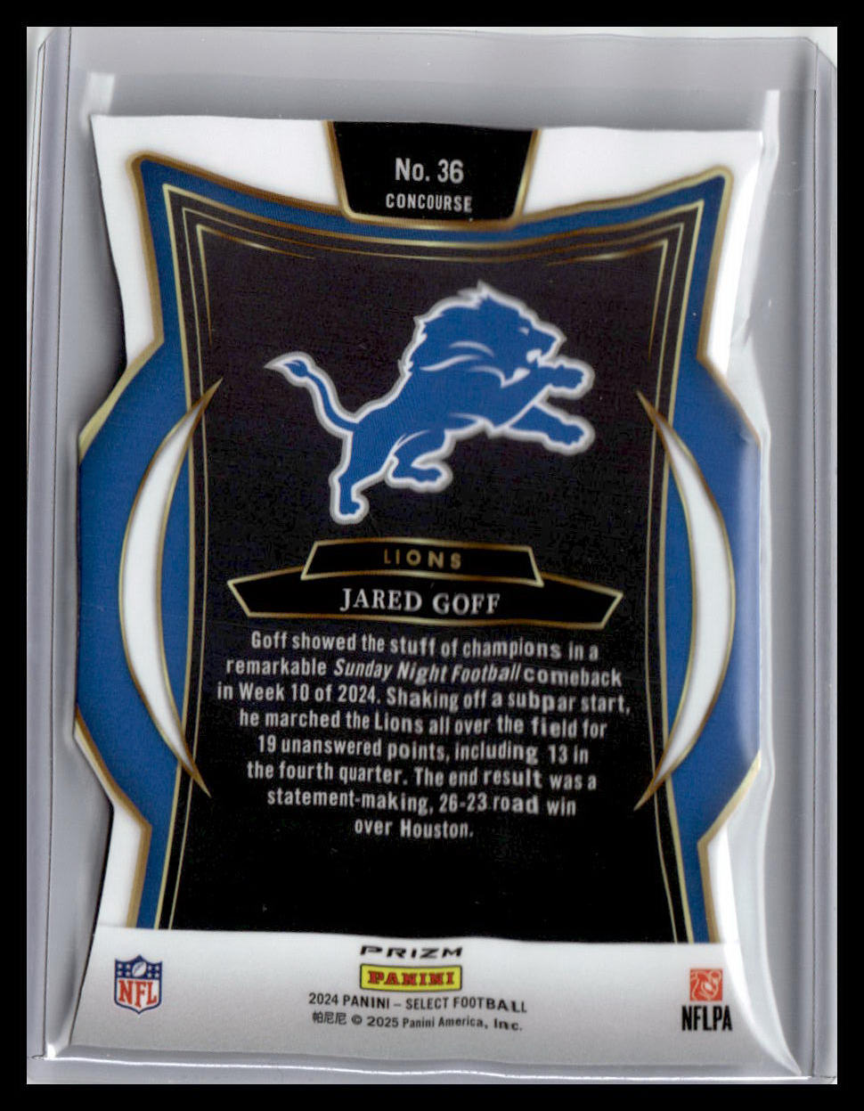 2024 Panini Select #36 Jared Goff Silver Prizm Die Cut