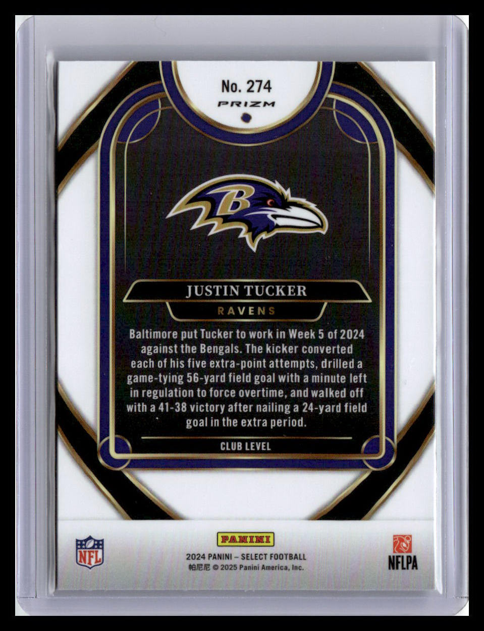 2024 Panini Select #274 Justin Tucker Black & Orange Prizm Shock