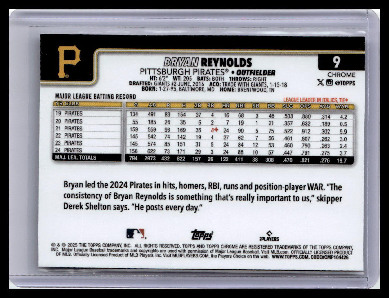 2025 Topps Chrome #9 Bryan Reynolds