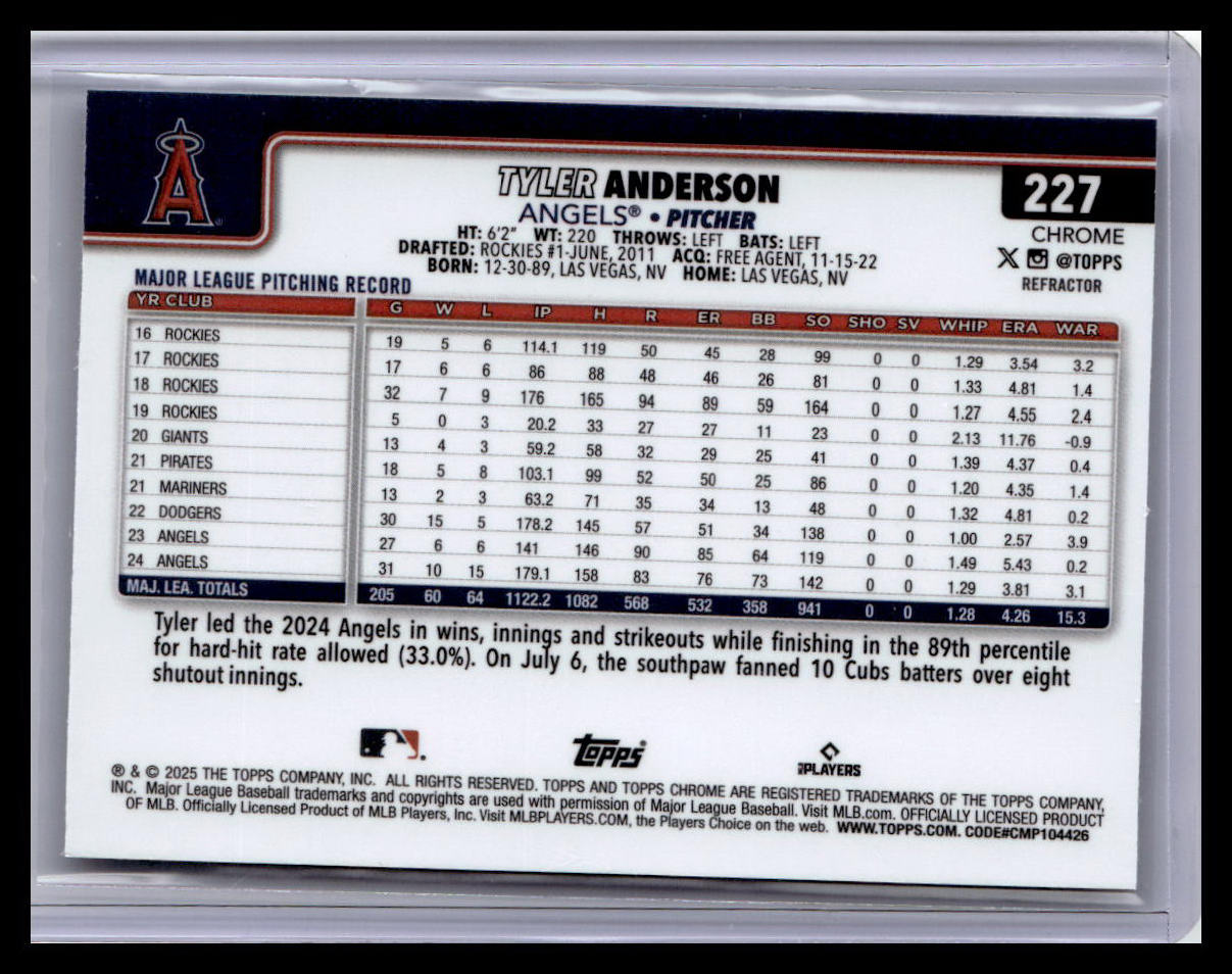 2025 Topps Chrome #227 Tyler Anderson Refractors