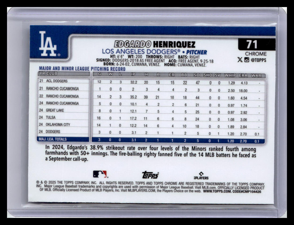 2025 Topps Chrome #71 Edgardo Henriquez