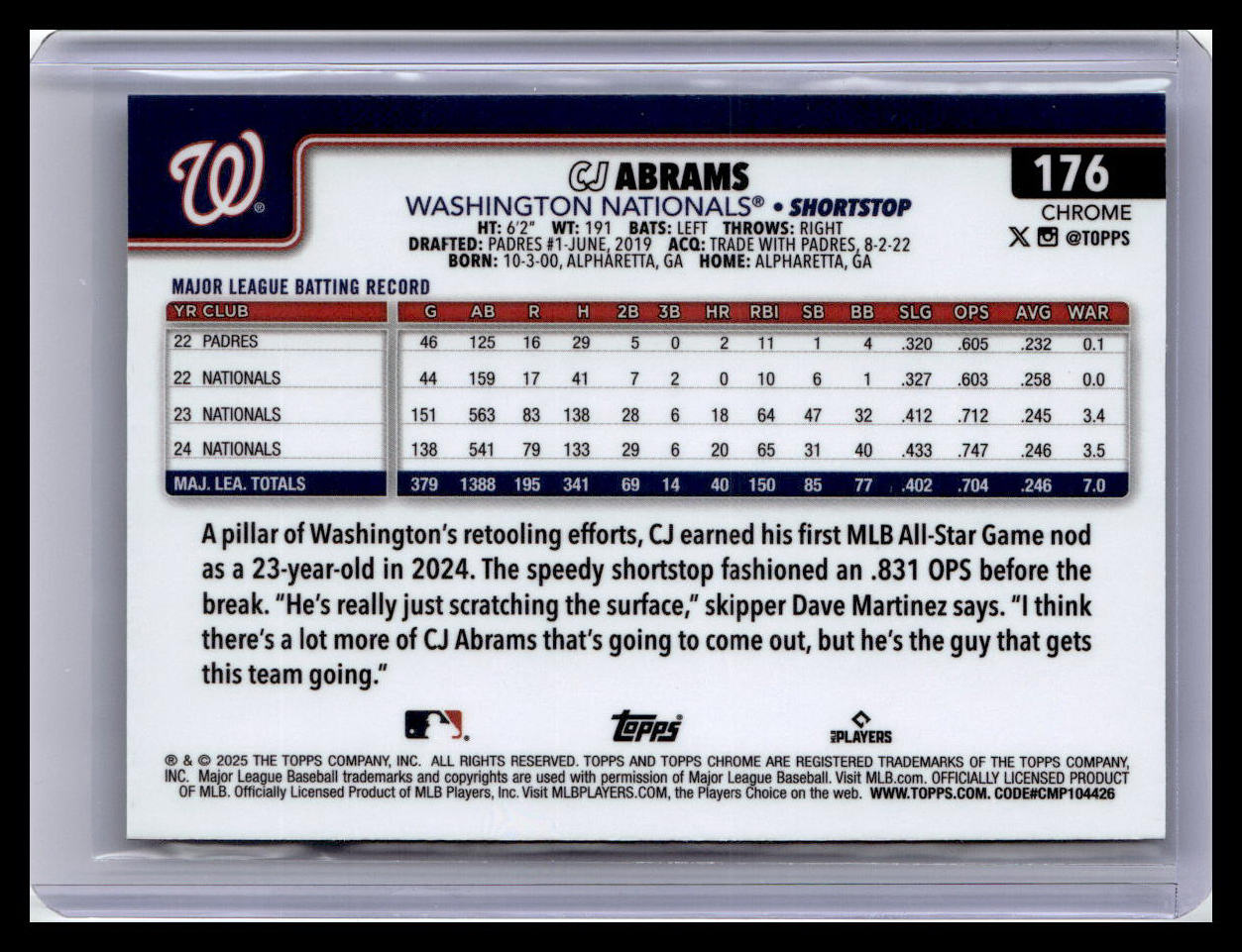 2025 Topps Chrome #176 CJ Abrams Sepia Refractors