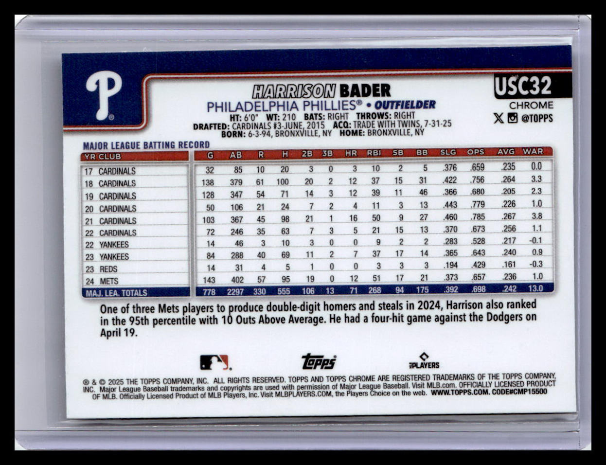 2025 Topps Chrome Update #USC32 Harrison Bader