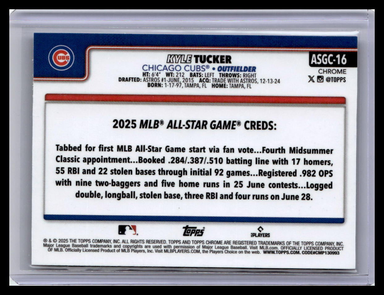 2025 Topps Chrome Update #ASGC-16 Kyle Tucker 2025 All-Star Game