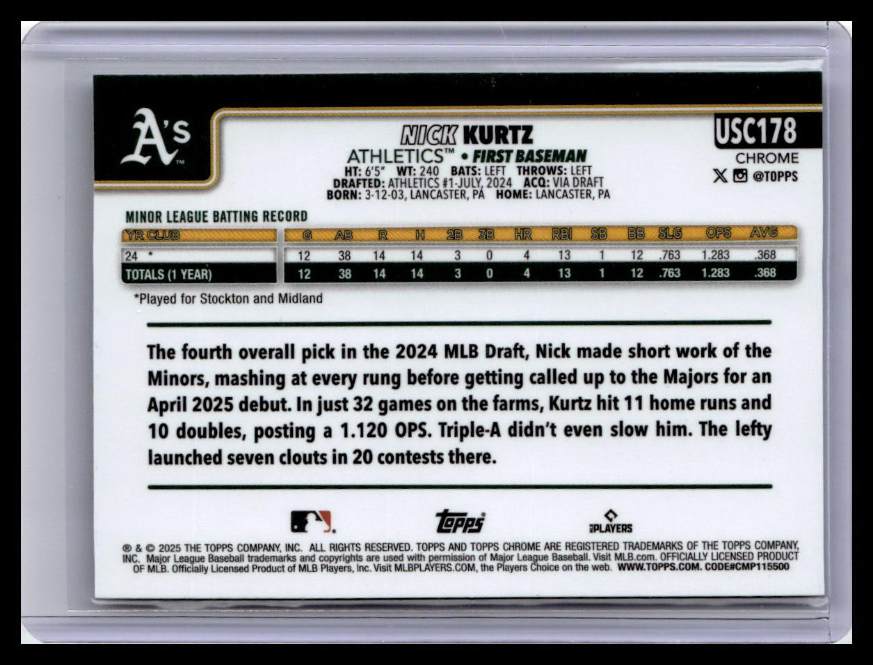 2025 Topps Chrome Update #USC178 Nick Kurtz