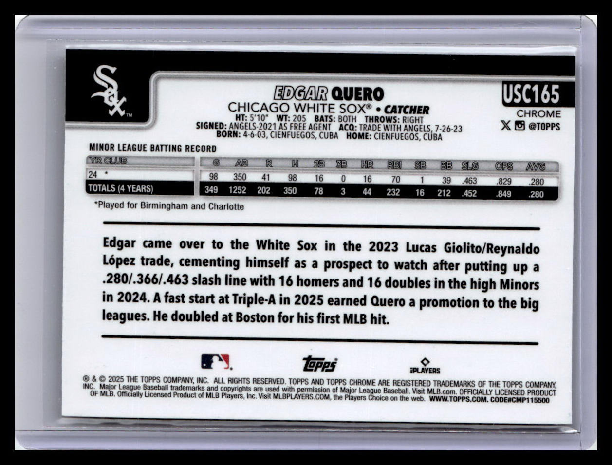 2025 Topps Chrome Update #USC165 Edgar Quero