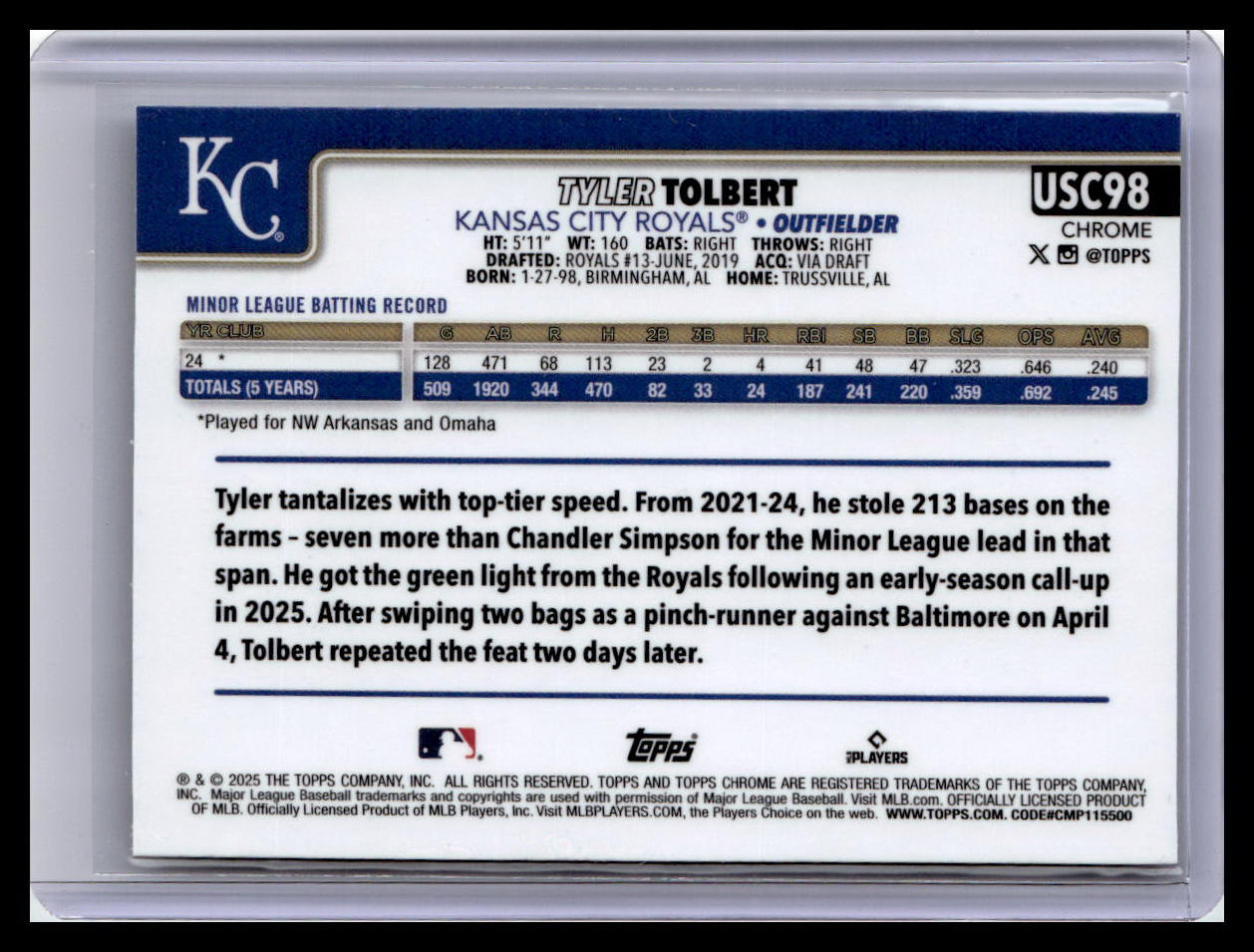 2025 Topps Chrome Update #USC98 Tyler Tolbert