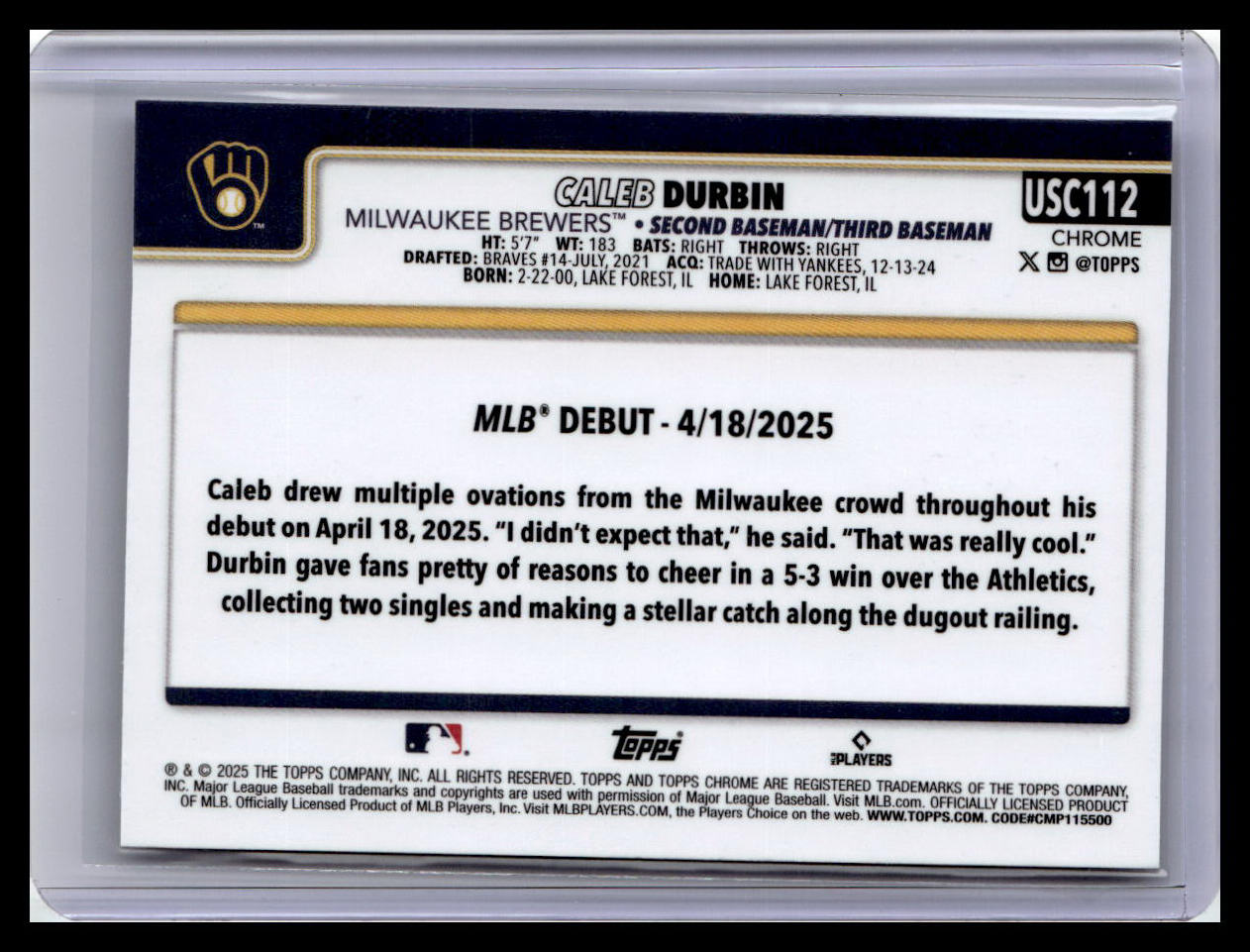 2025 Topps Chrome Update #USC112 Caleb Durbin