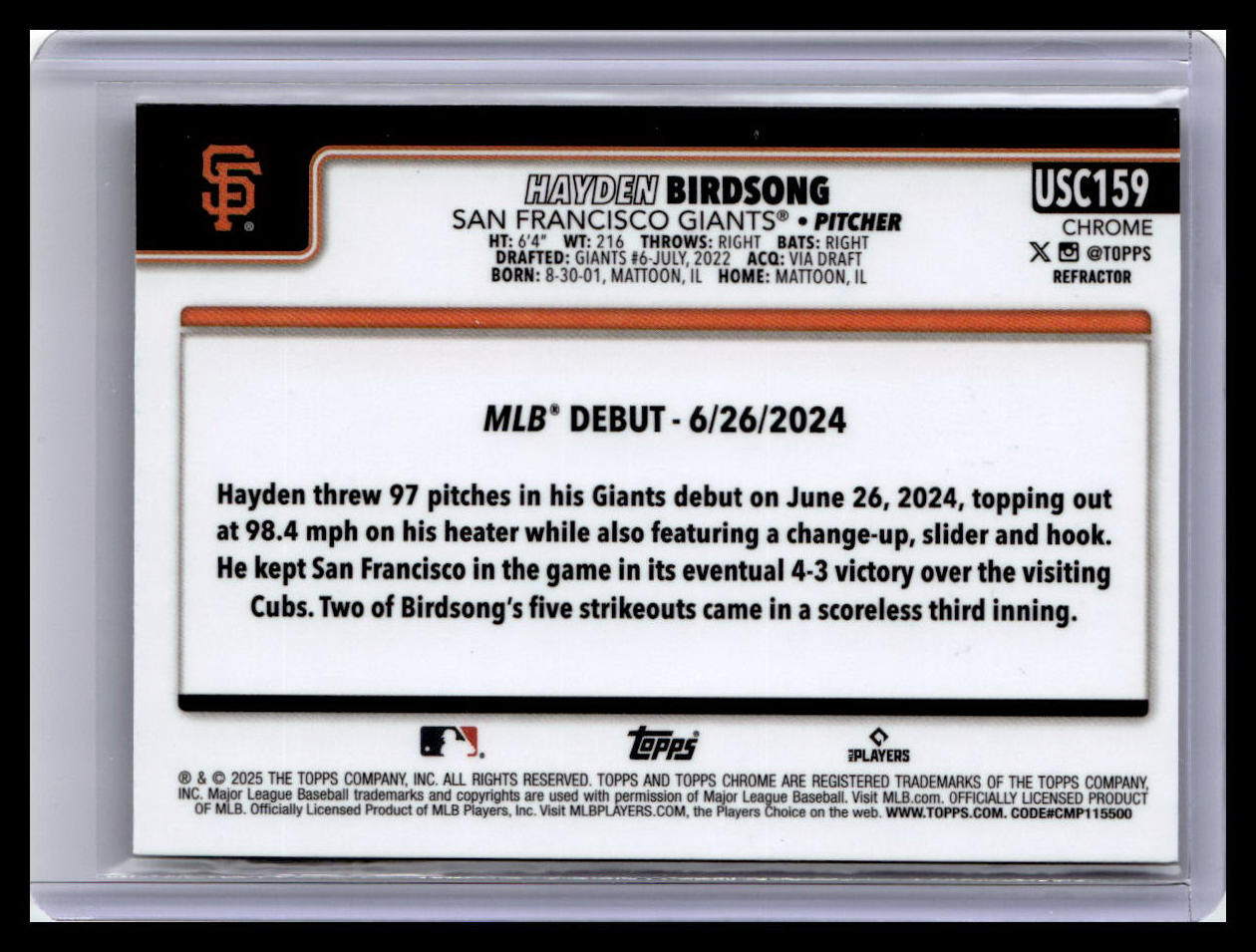 2025 Topps Chrome Update #USC159 Hayden Birdsong Refractors