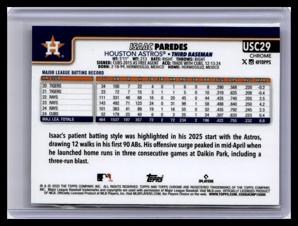2025 Topps Chrome Update #USC29 Isaac Paredes X-Fractors