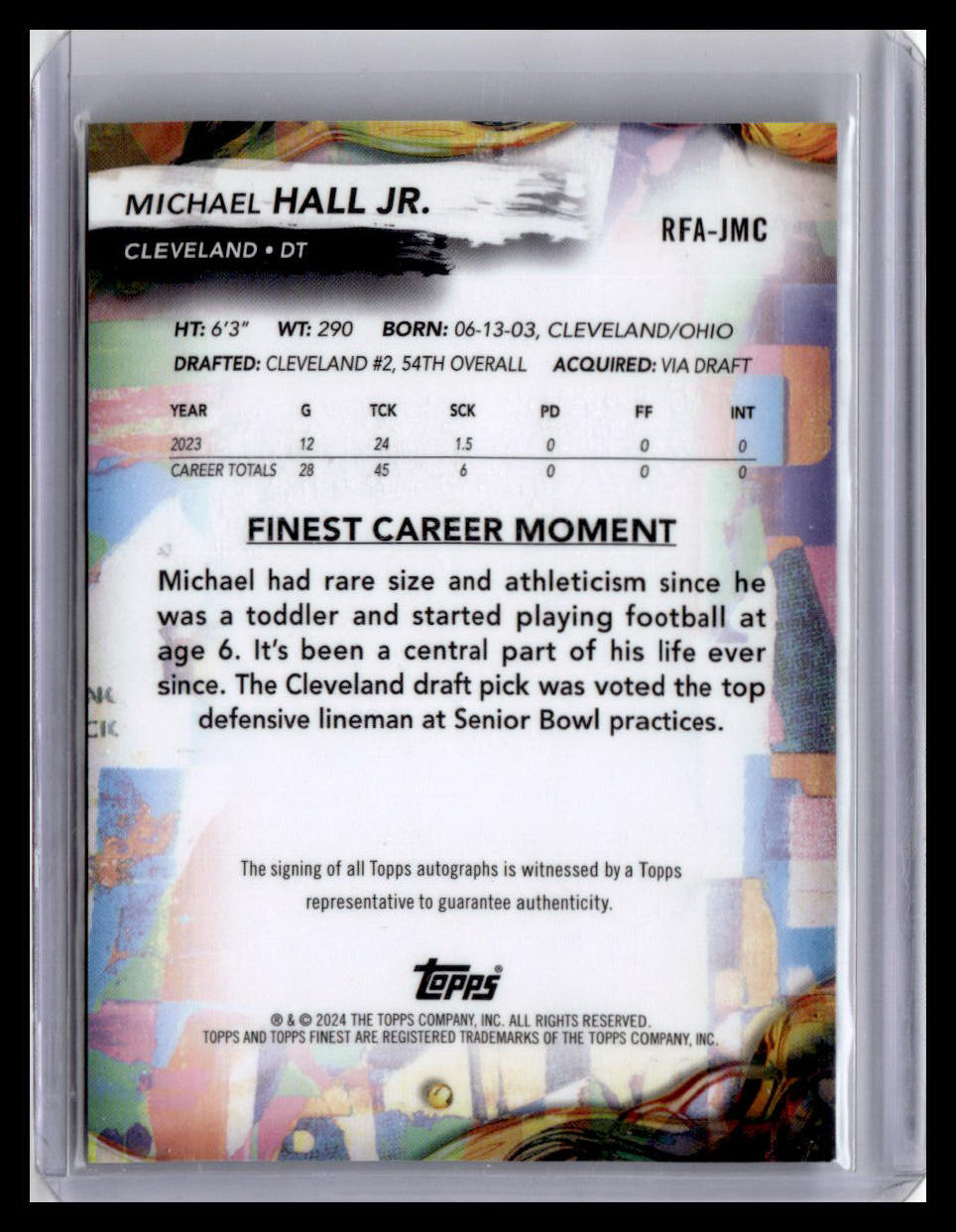 2024 Finest #RFA-JMC Michael Hall Jr. RC Finest Autographs Blue Refractor /99
