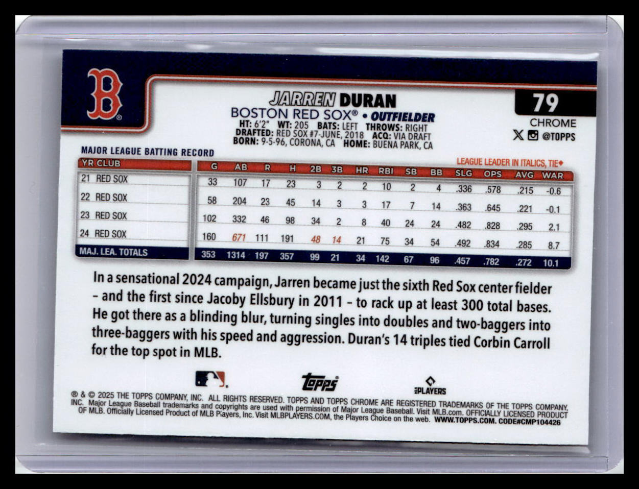 2025 Topps Chrome Logofractor Edition #79 Jarren Duran