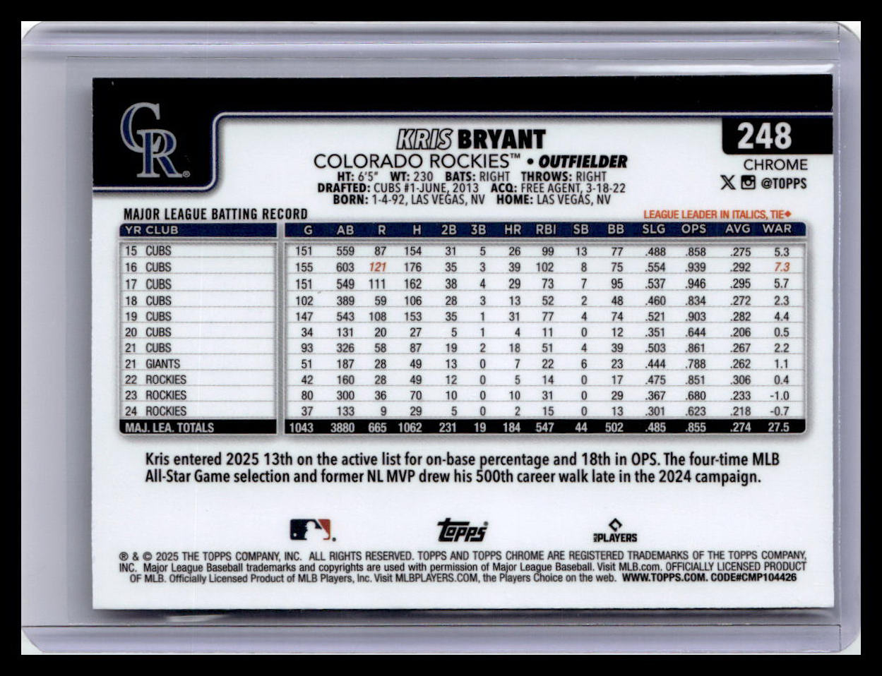 2025 Topps Chrome Logofractor Edition #248 Kris Bryant