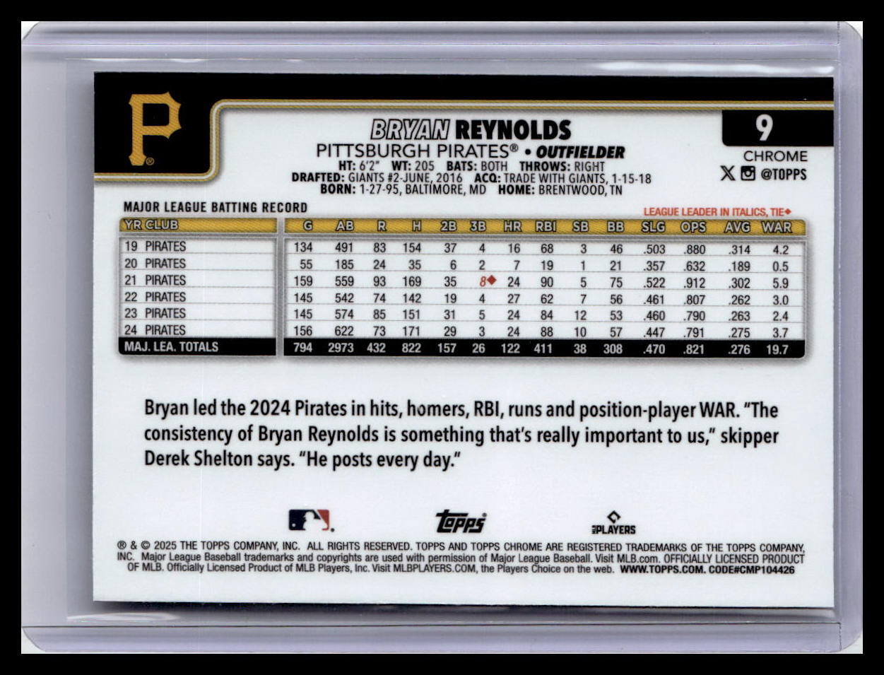 2025 Topps Chrome Logofractor Edition #9 Bryan Reynolds
