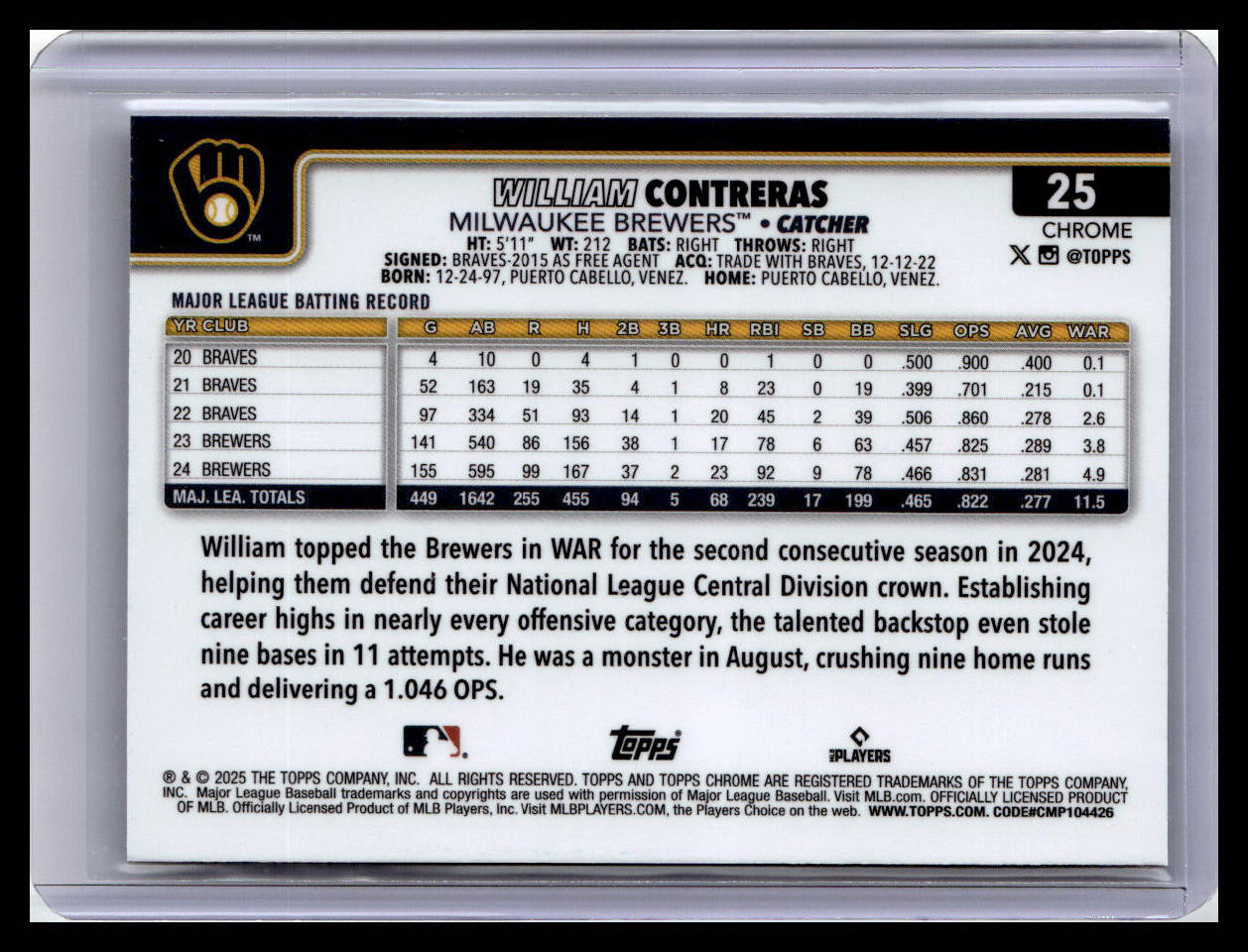 2025 Topps Chrome #25 William Contreras Raywave Refractors