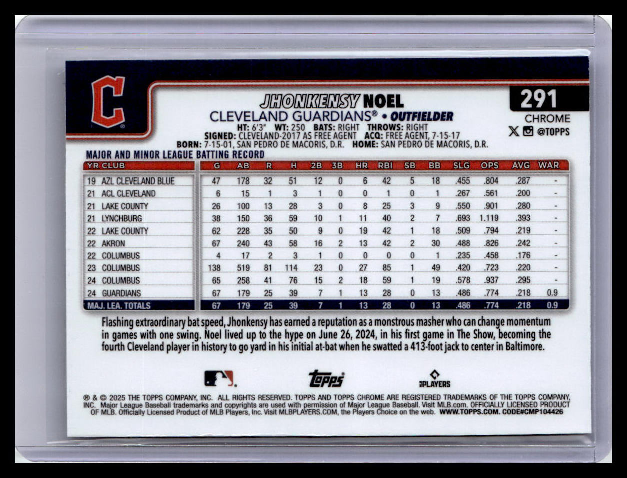 2025 Topps Chrome #291 Jhonkensy Noel Raywave Refractors