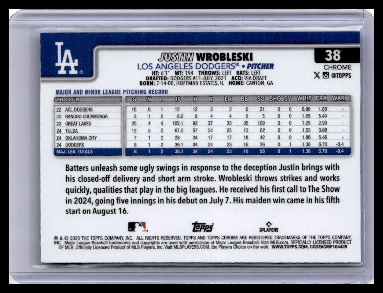 2025 Topps Chrome Logofractor #38 Justin Wrobleski Purple Refractors 125/250
