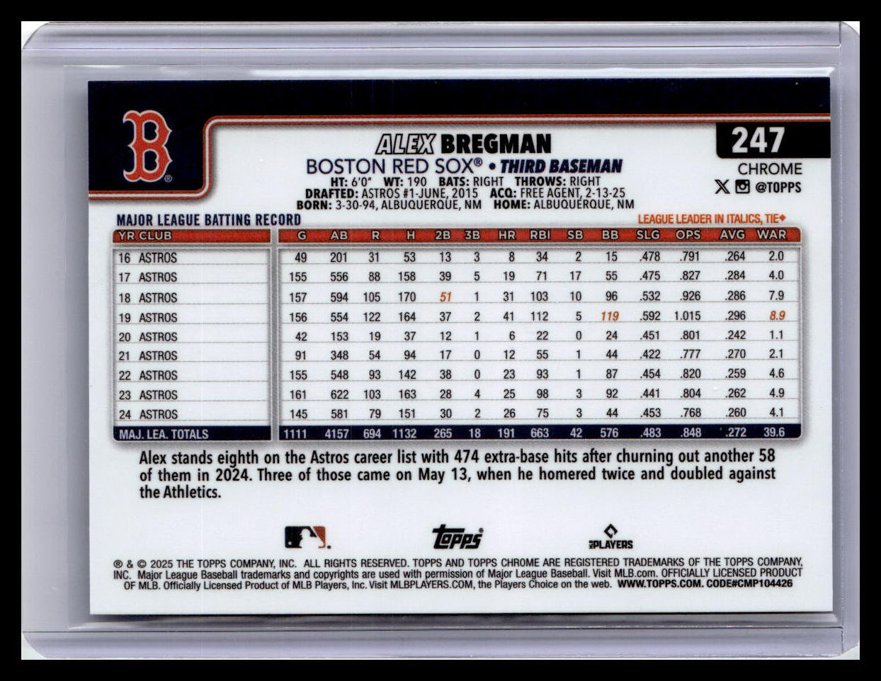 2025 Topps Chrome Logofractor Edition #247 Alex Bregman Blue Refractors 32/150
