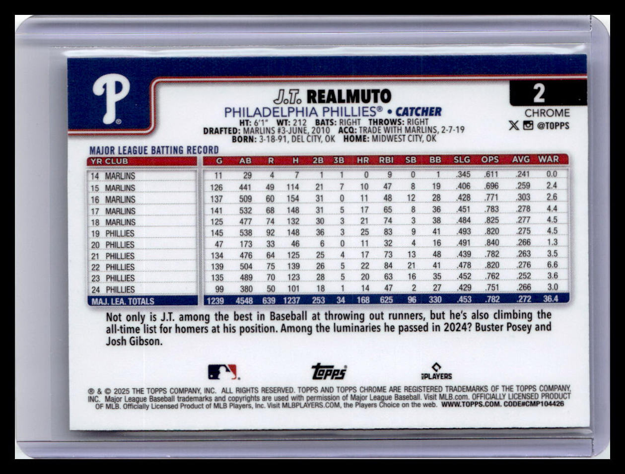 2025 Topps Chrome #2 J.T. Realmuto