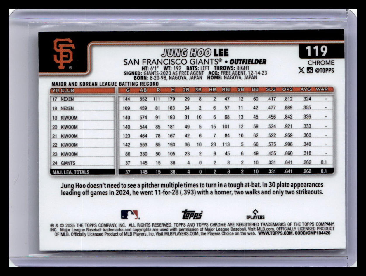 2025 Topps Chrome #119 Jung Hoo Lee