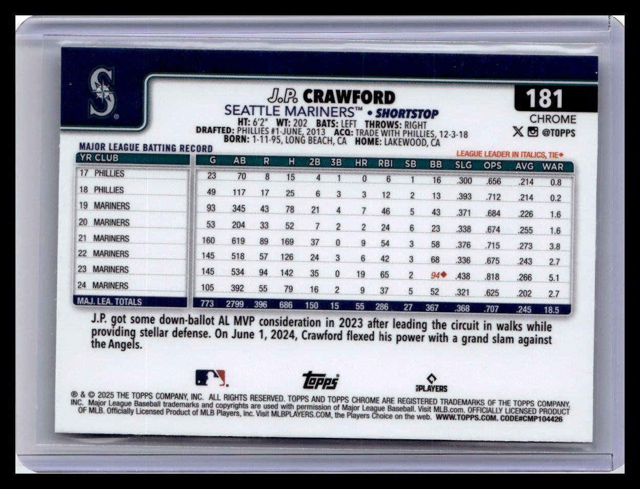 2025 Topps Chrome #181 J.P. Crawford