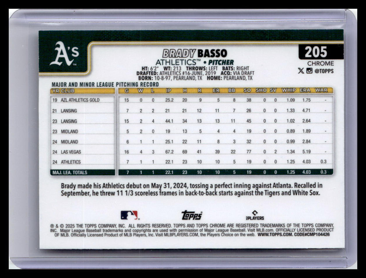 2025 Topps Chrome #205 Brady Basso