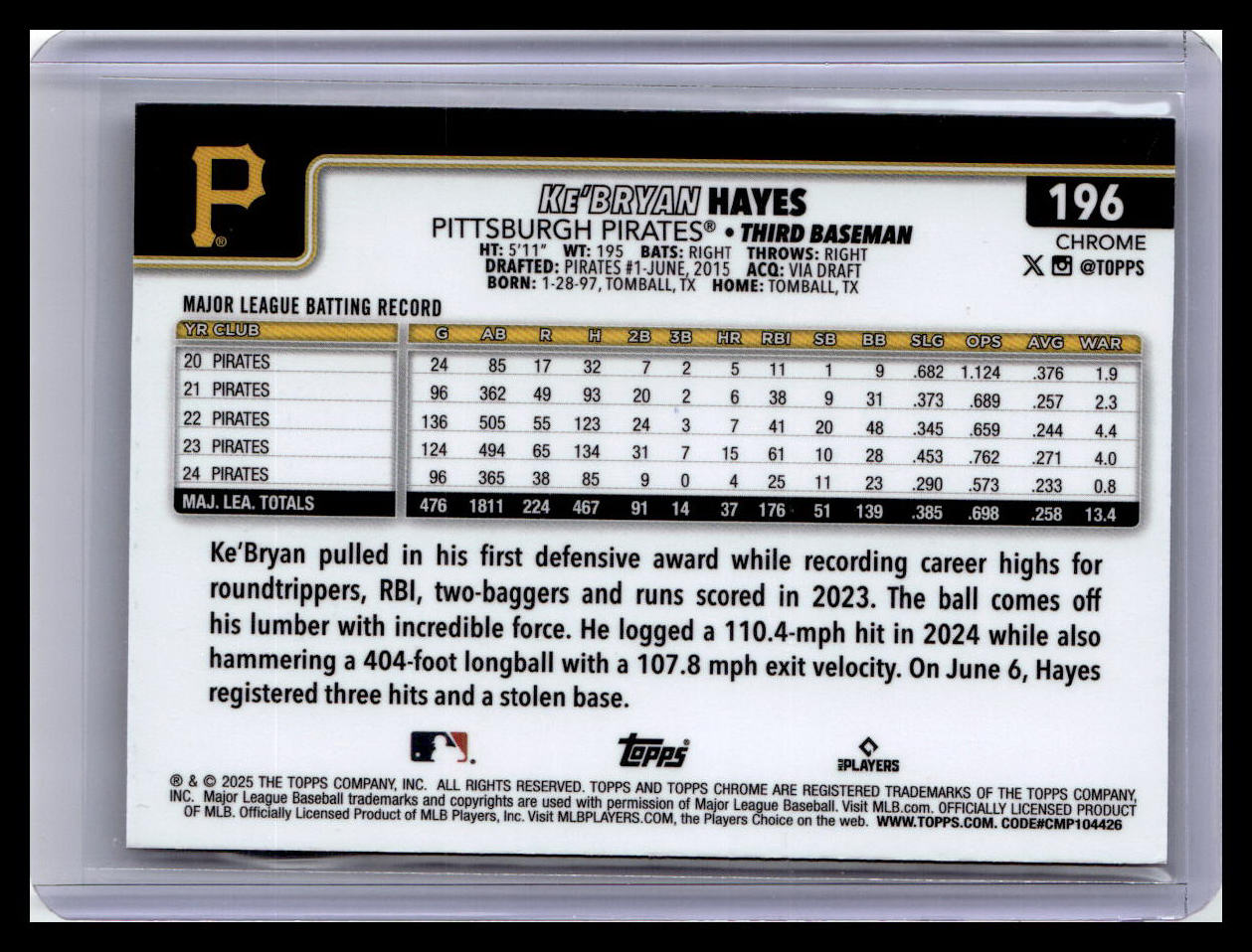 2025 Topps Chrome #196 Ke’Bryan Hayes Sepia Refractors