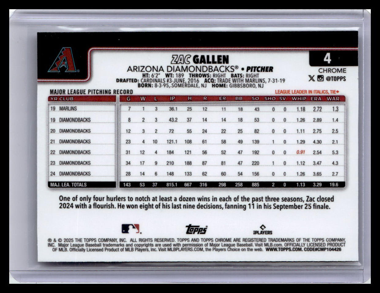 2025 Topps Chrome #4 Zac Gallen
