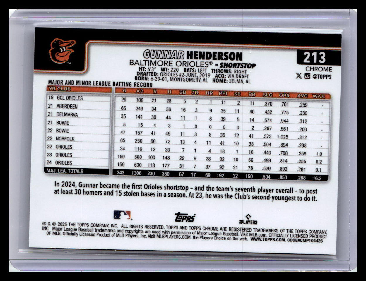 2025 Topps Chrome #213 Gunnar Henderson