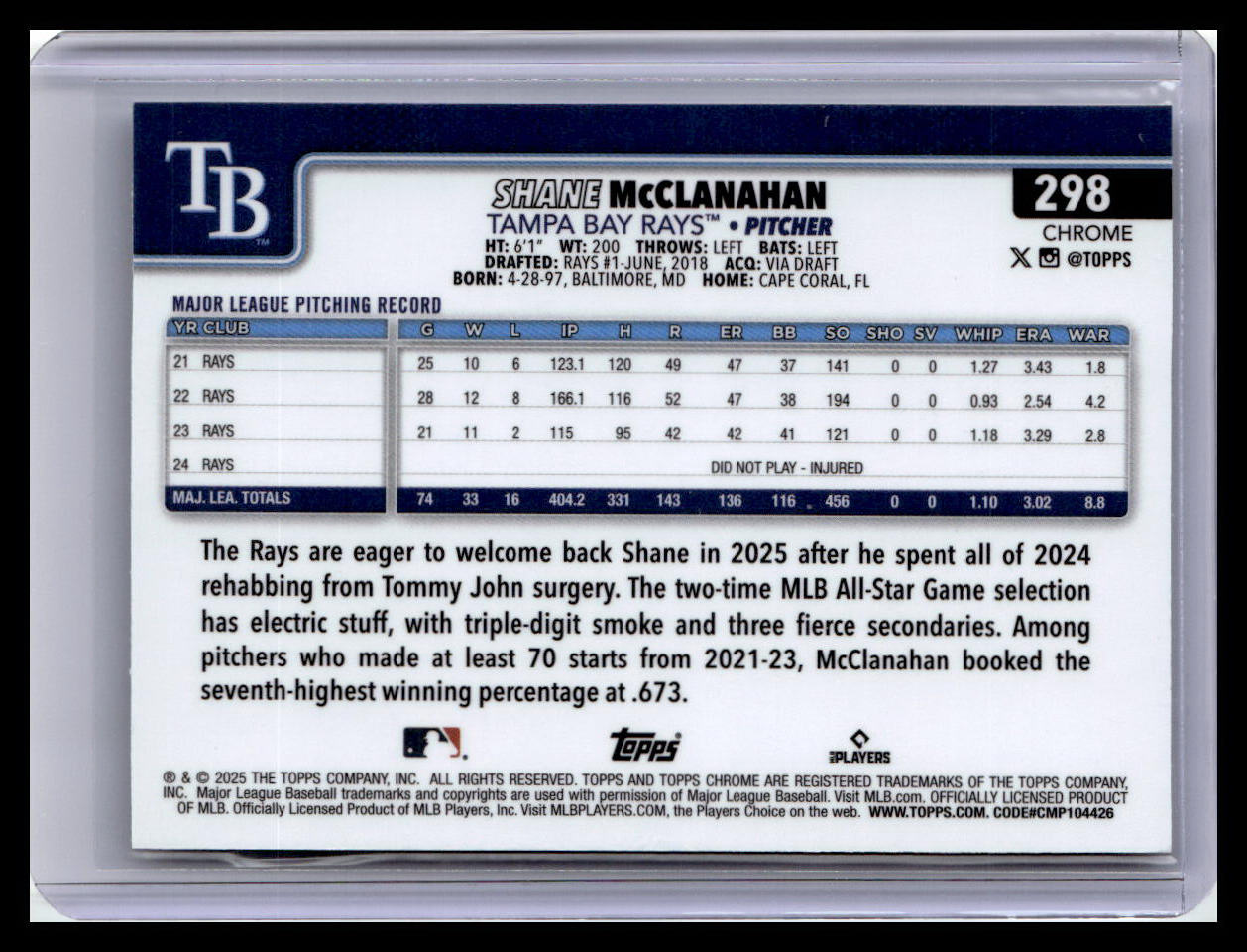2025 Topps Chrome #298 Shane McClanahan