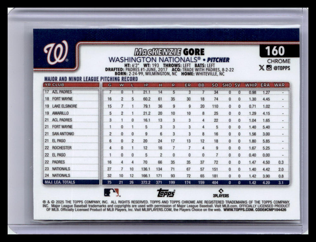 2025 Topps Chrome #160 MacKenzie Gore