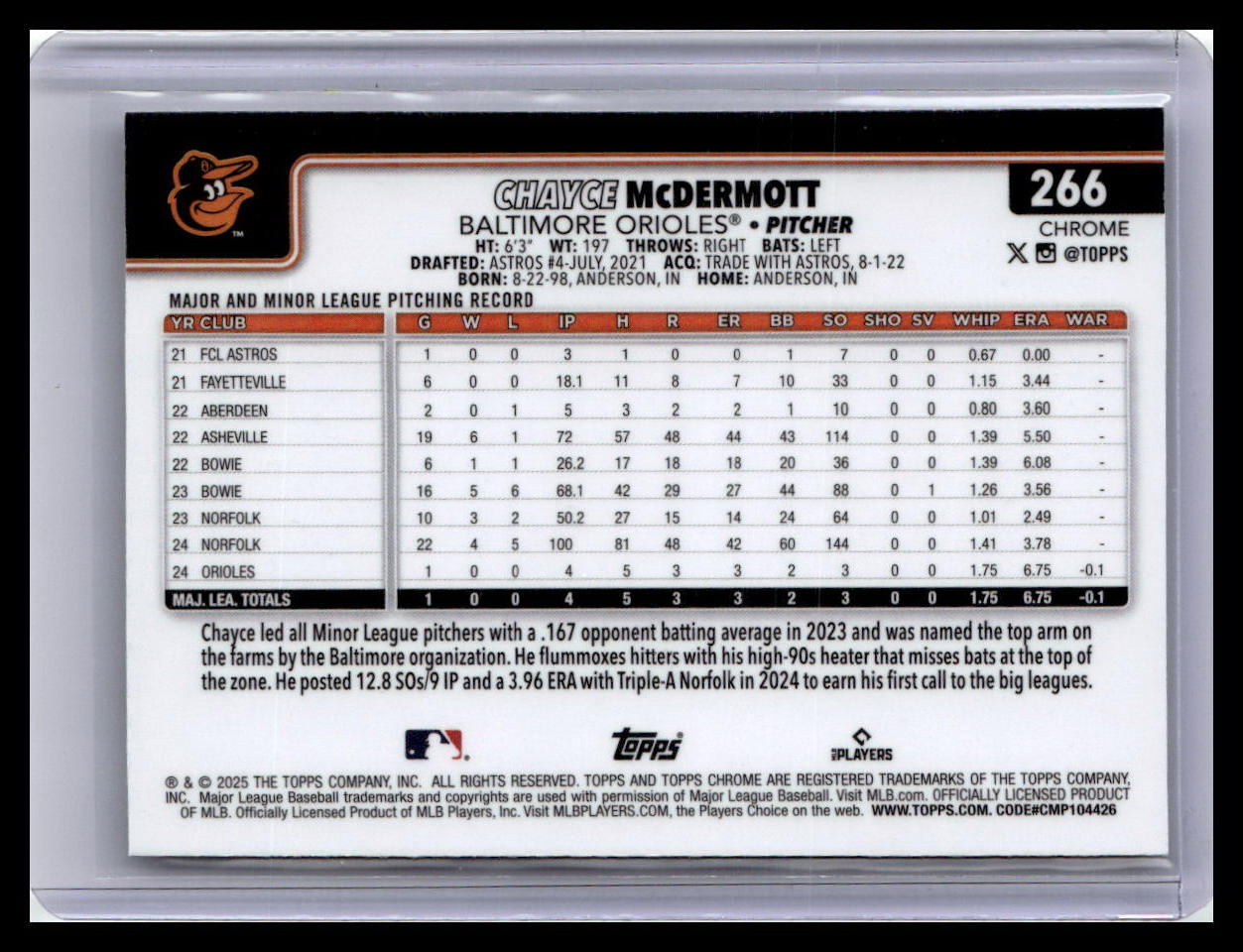 2025 Topps Chrome #266 Chayce McDermott