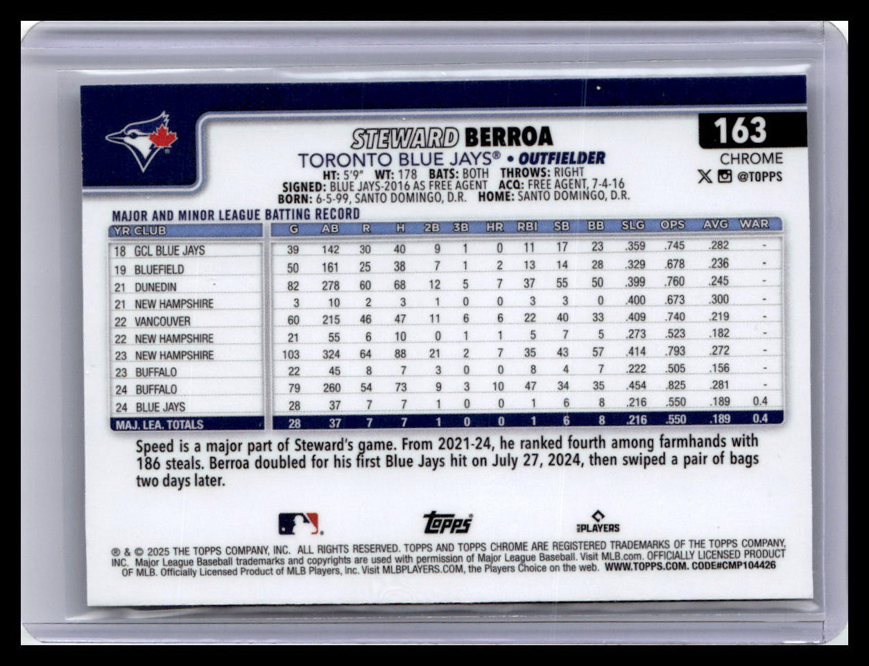 2025 Topps Chrome #163 Steward Berroa