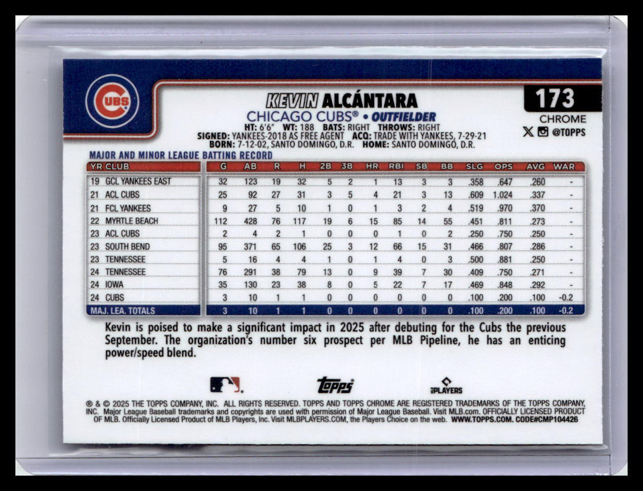 2025 Topps Chrome #173 Kevin Alcántara