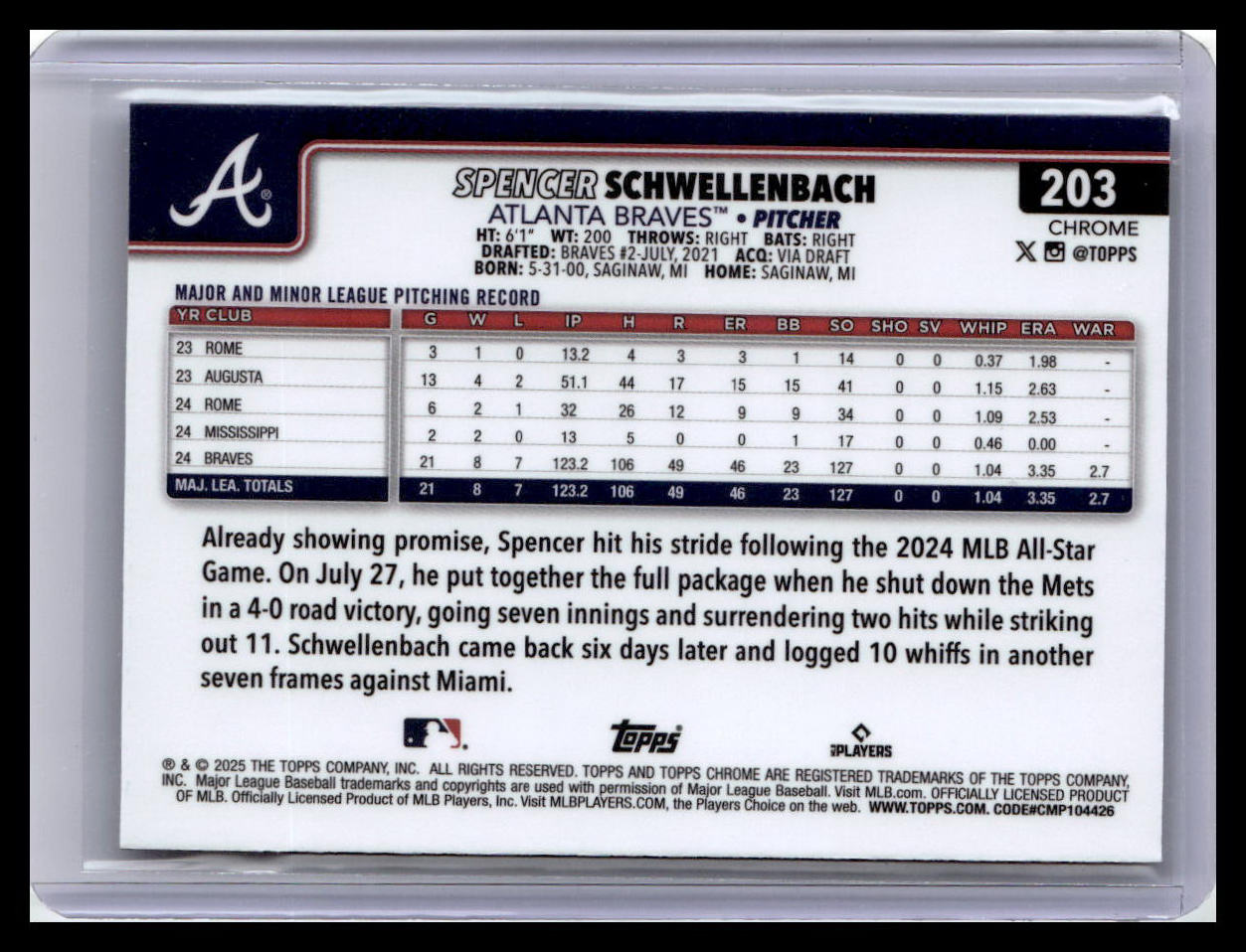 2025 Topps Chrome #203 Spencer Schwellenbach