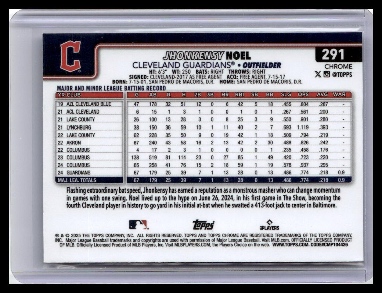 2025 Topps Chrome #291 Jhonkensy Noel