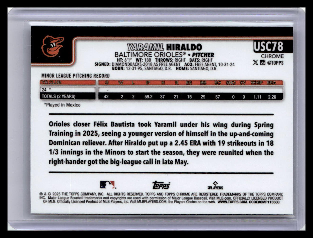 2025 Topps Chrome Update #USC78 Yaramil Hiraldo