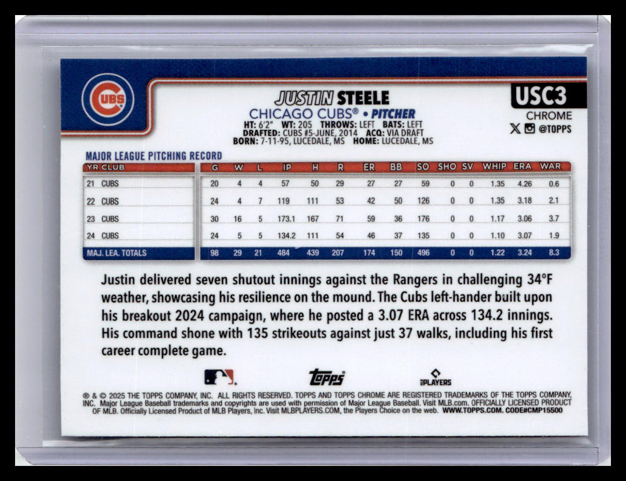 2025 Topps Chrome Update #USC3 Justin Steele