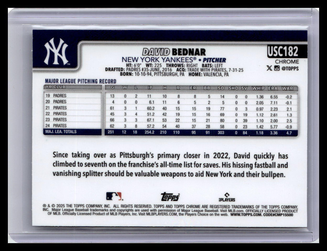 2025 Topps Chrome Update #USC182 David Bednar