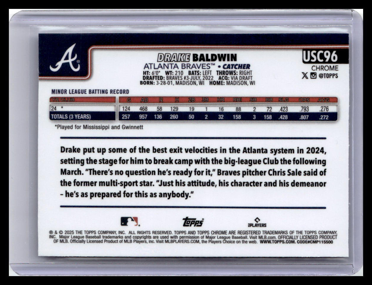 2025 Topps Chrome Update #USC96 Drake Baldwin