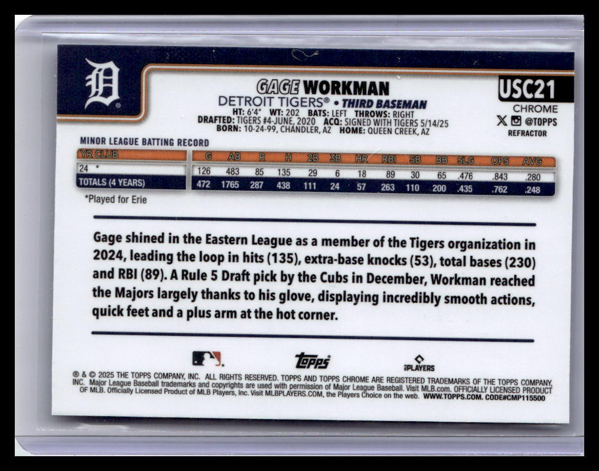 2025 Topps Chrome Update #USC21 Gage Workman