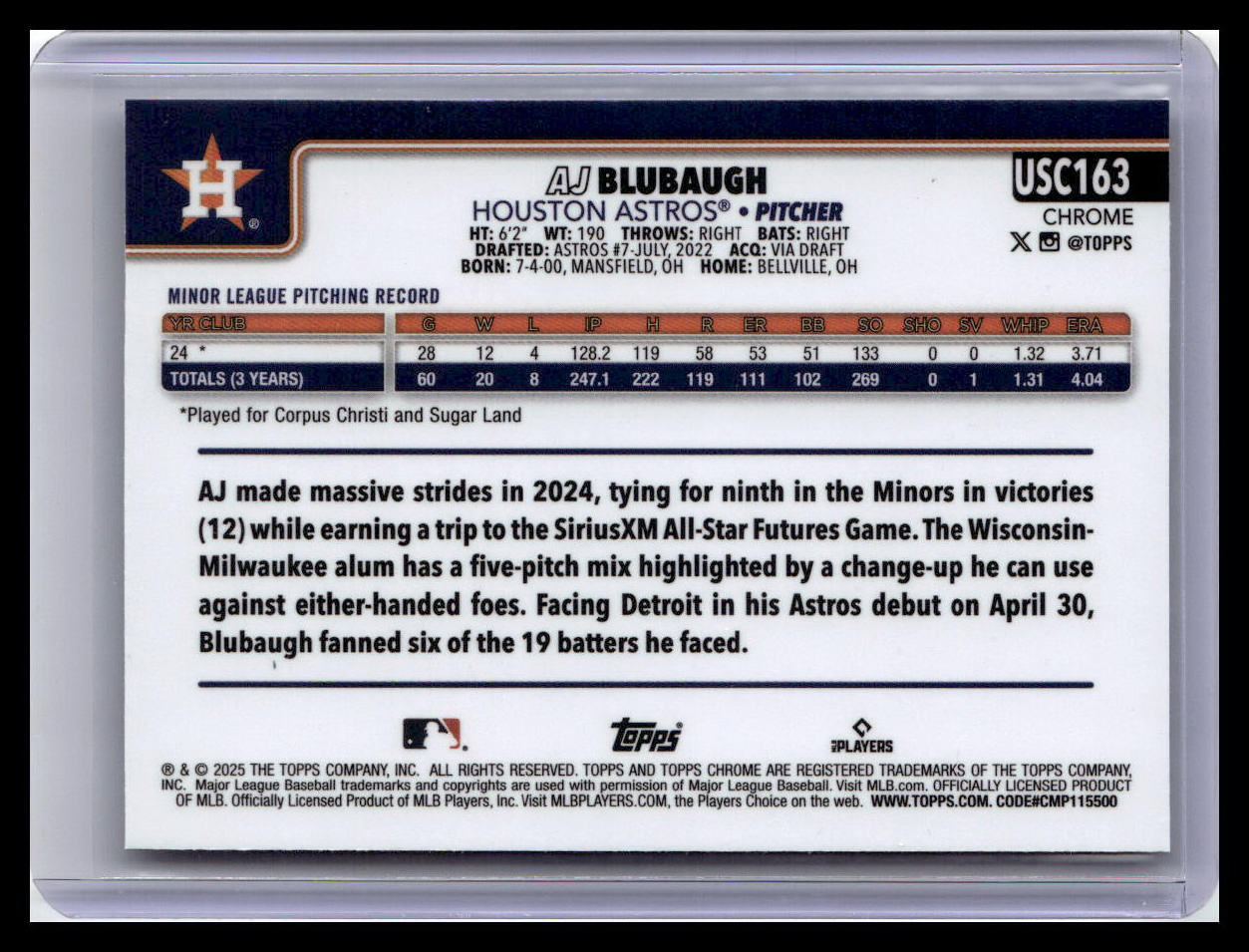 2025 Topps Chrome Update #USC163 AJ Blubaugh