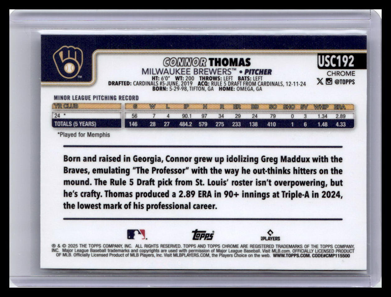 2025 Topps Chrome Update #USC192 Connor Thomas