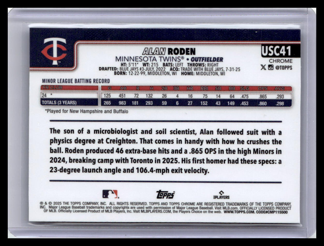 2025 Topps Chrome Update #USC41 Alan Roden