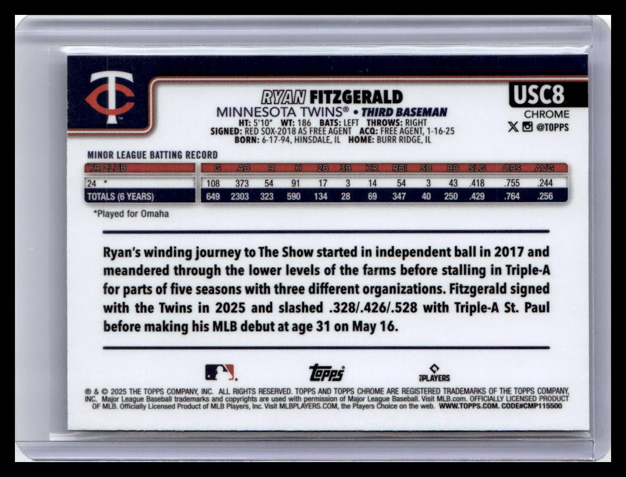 2025 Topps Chrome Update #USC8 Ryan Fitzgerald