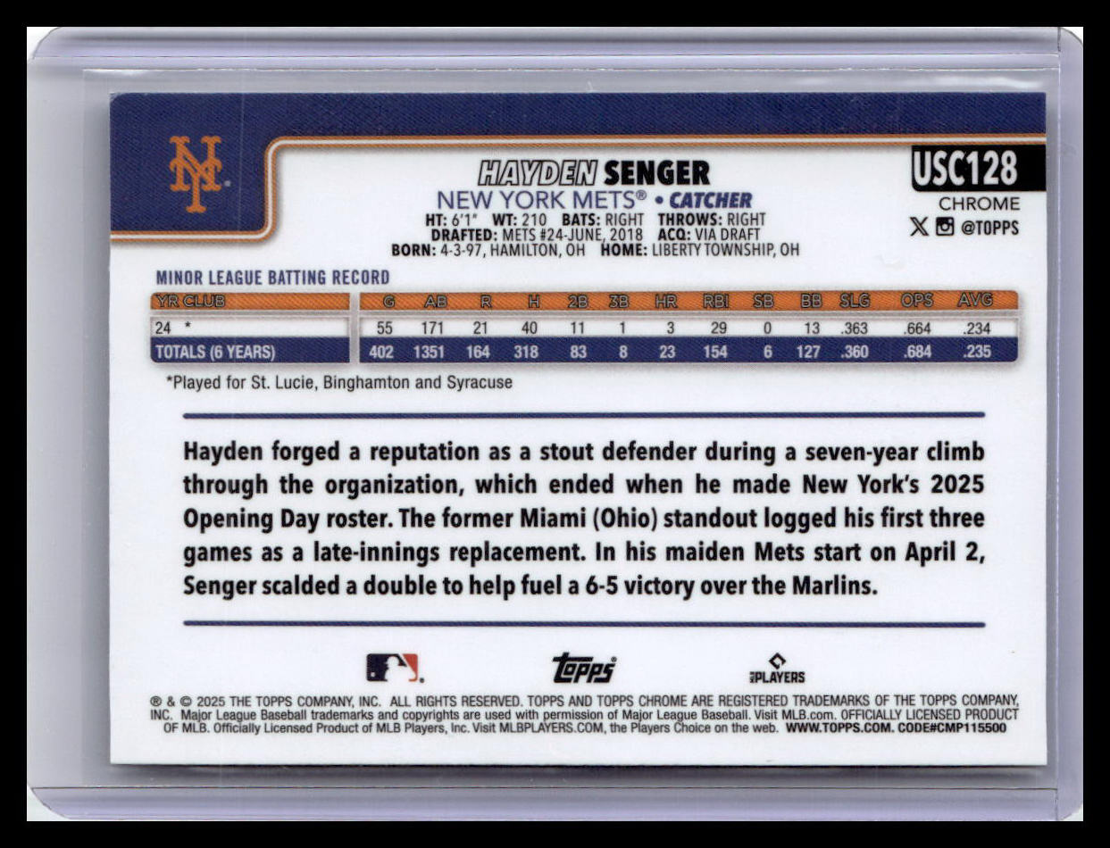 2025 Topps Chrome Update #USC128 Hayden Senger